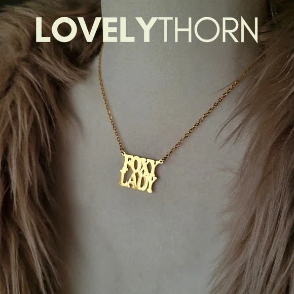 LOVELYTHORN // custom foxy lady 18K gold-plated 16 stainless steel nameplate